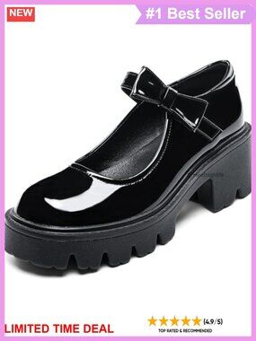 Platform Mary Jane Pumps Chunky Block Heel Patent PU Dress Shoes